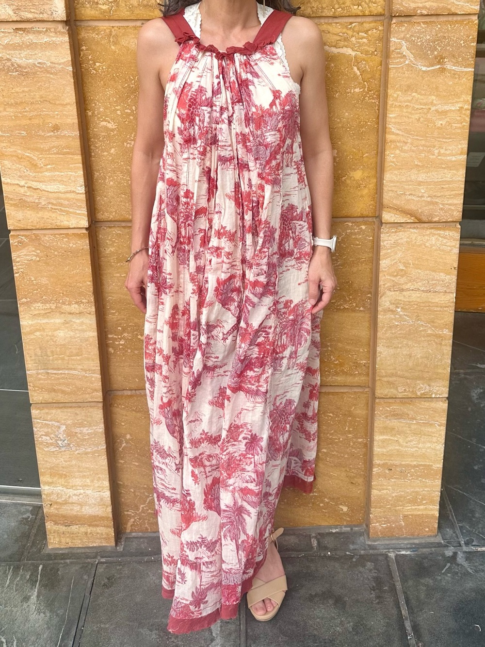 Free People Cream Maxi Dress XS Red Toile Print + Bralette + Matching Scrunchie - Picture 1 of 12